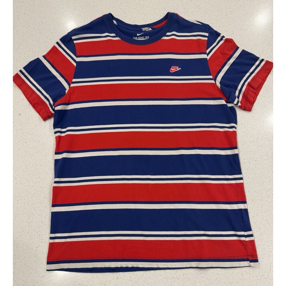 Nike Mens Striped Tee Blue/White/Red Size Large 100% Cotton Short Sleeve T Shirt